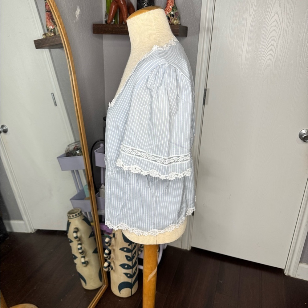 Reformation Blue Striped Lace Trim Blouse - Picture 2 of 6